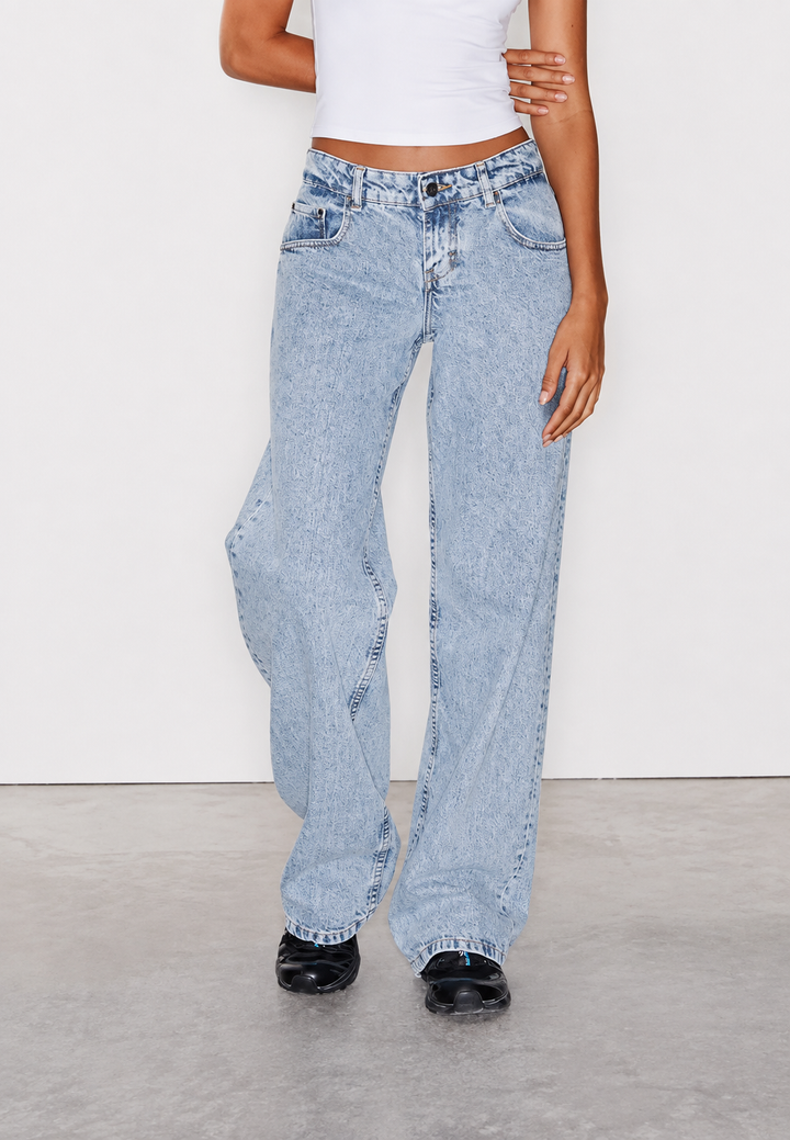 Jean droit taille basse pour femme, effet délavé - Ulla