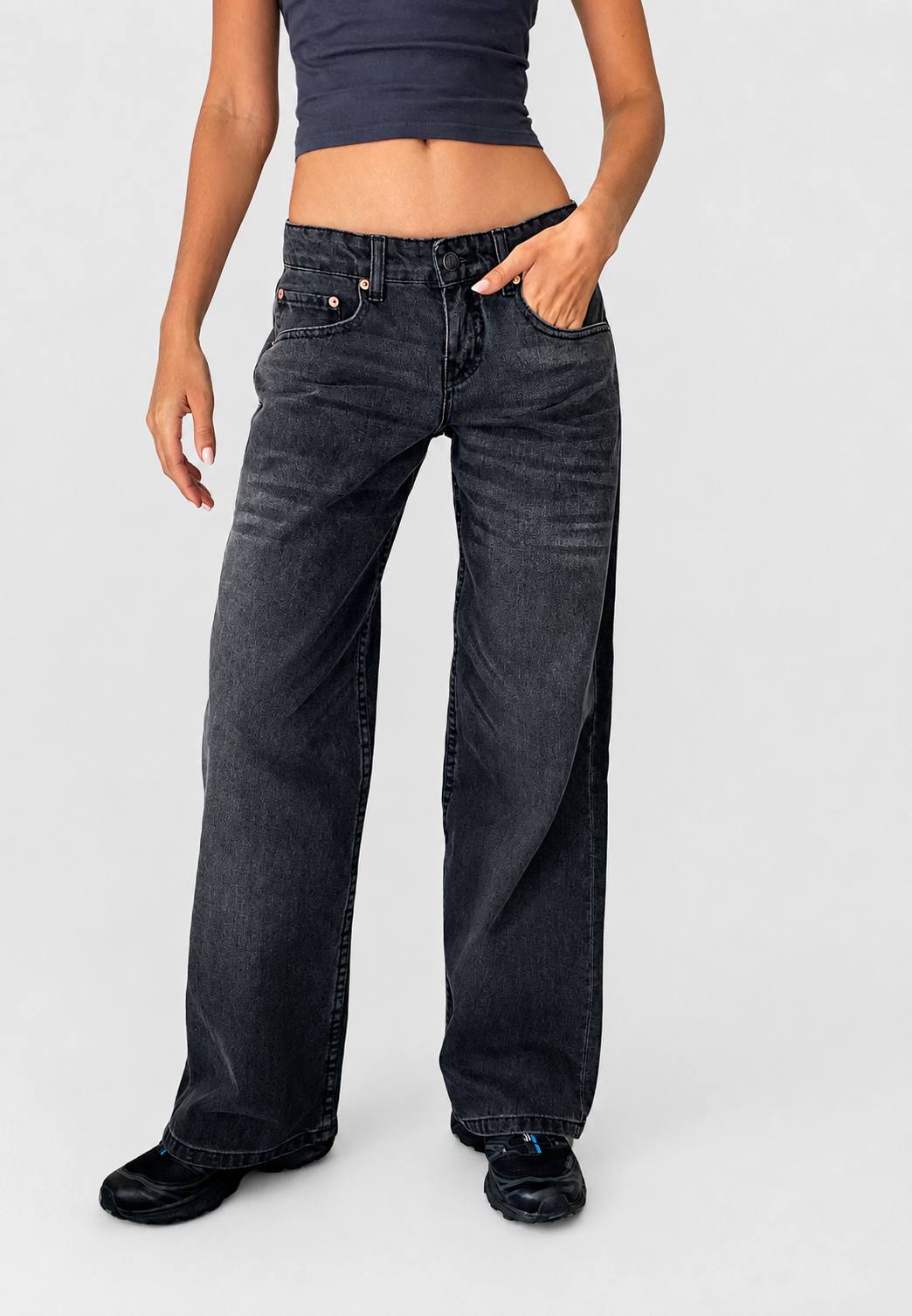 Jean droit taille basse pour femme, effet délavé - Ulla