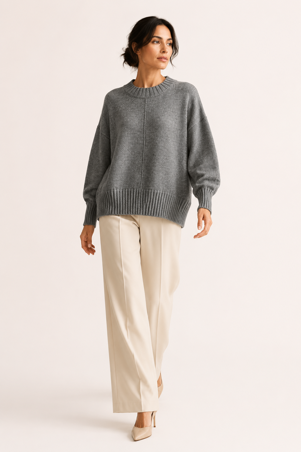 Pull oversize pour femme, à col montant court et ourlet asymétrique - Greta