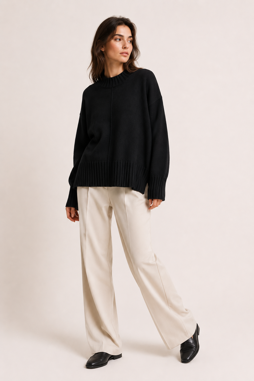 Pull oversize pour femme, à col montant court et ourlet asymétrique - Greta