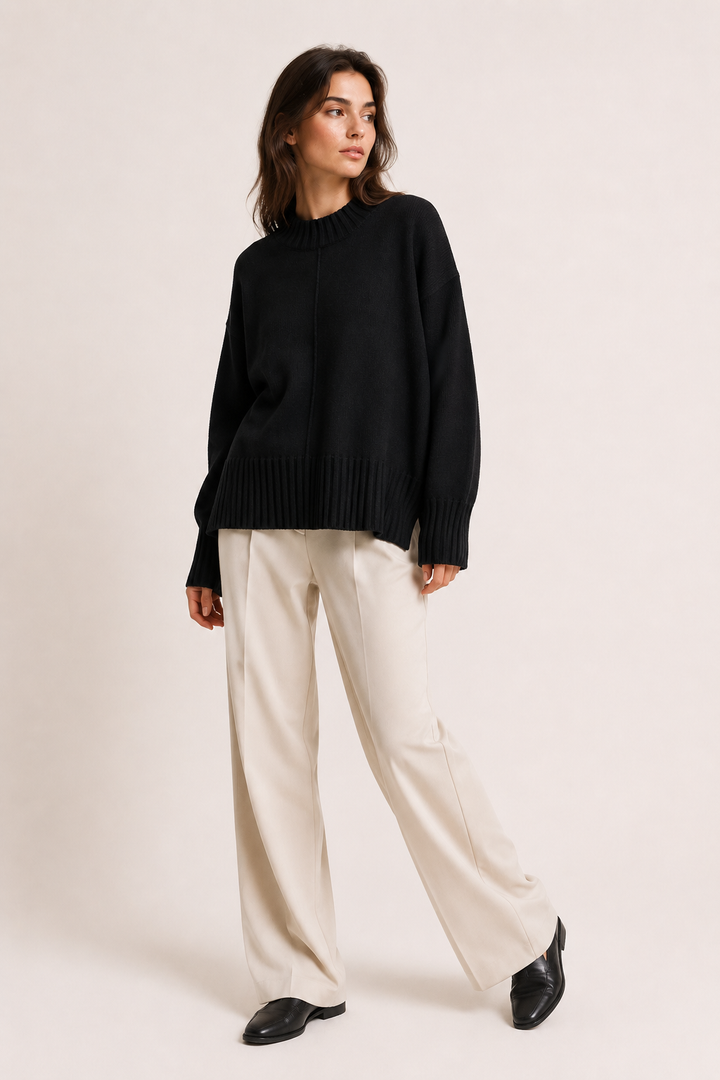 Pull oversize pour femme, à col montant court et ourlet asymétrique - Greta