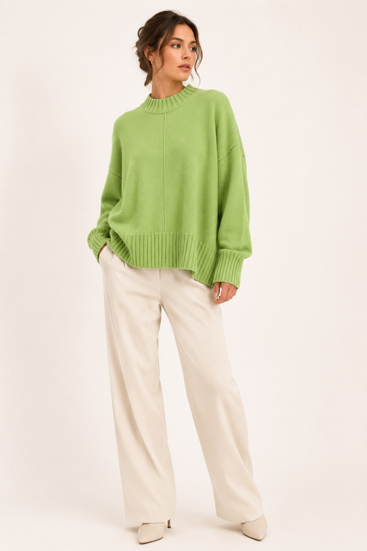 Pull oversize pour femme, à col montant court et ourlet asymétrique - Greta