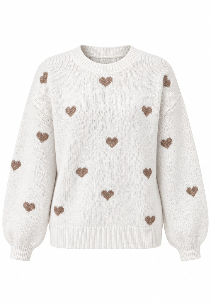 Pull en maille femme cœurs brodés col rond - Candela