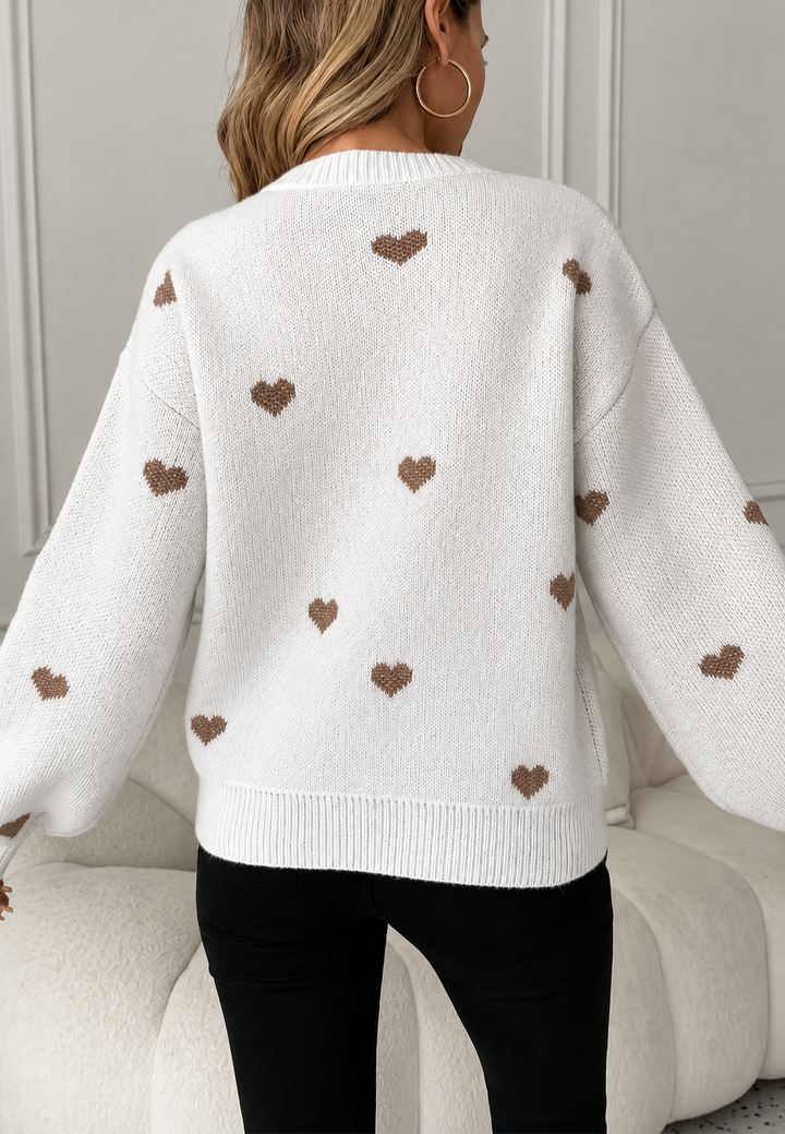 Pull en maille femme cœurs brodés col rond - Candela