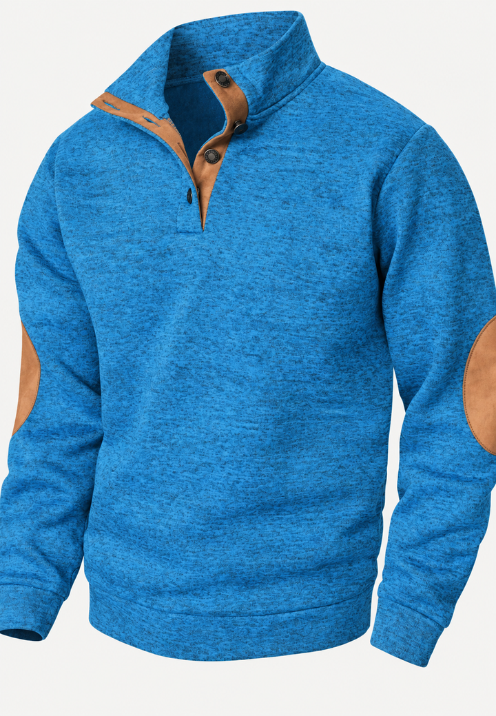 Pull homme à col montant, boutons et coudières contrastées - Thorben