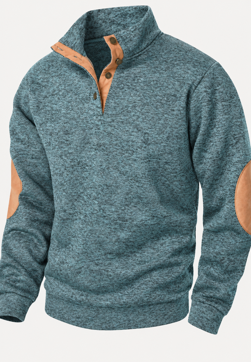 Pull homme à col montant, boutons et coudières contrastées - Thorben