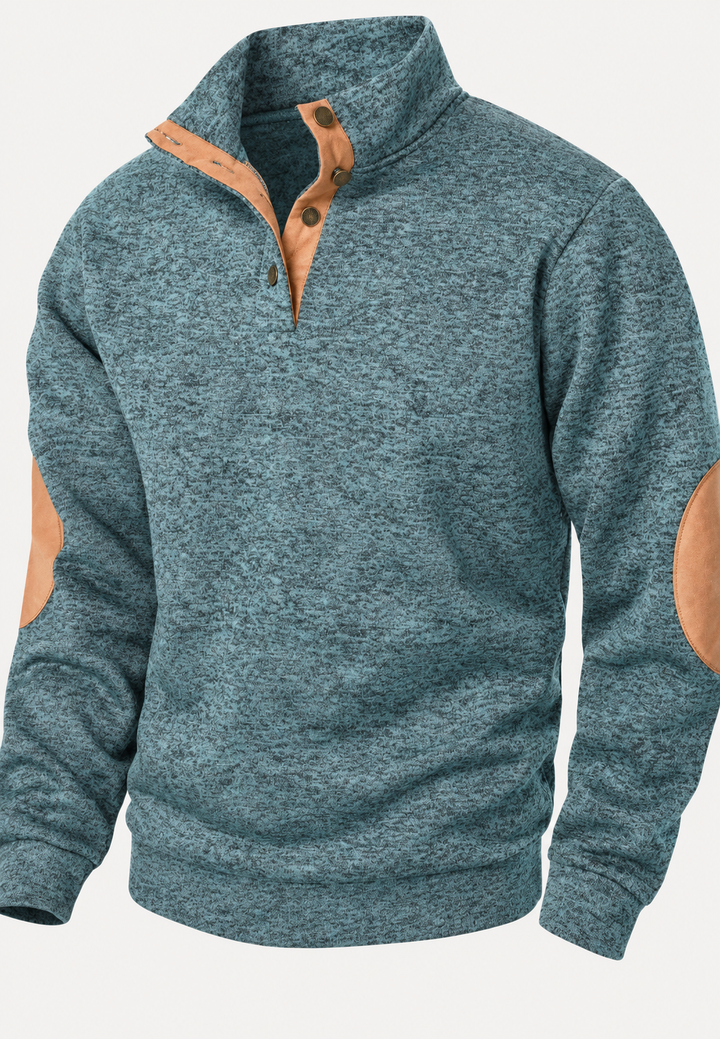 Pull homme à col montant, boutons et coudières contrastées - Thorben