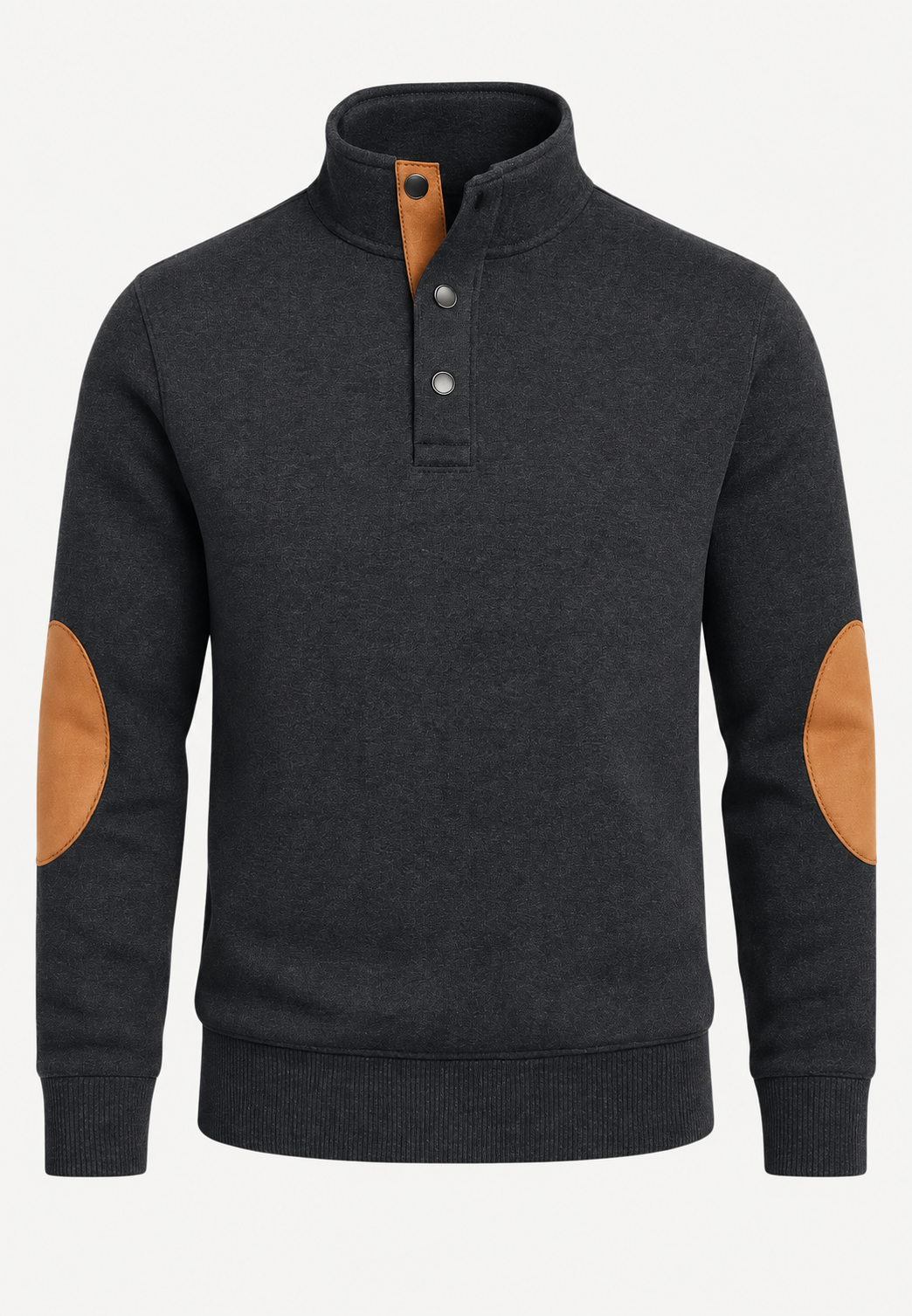 Pull homme à col montant, boutons et coudières contrastées - Thorben
