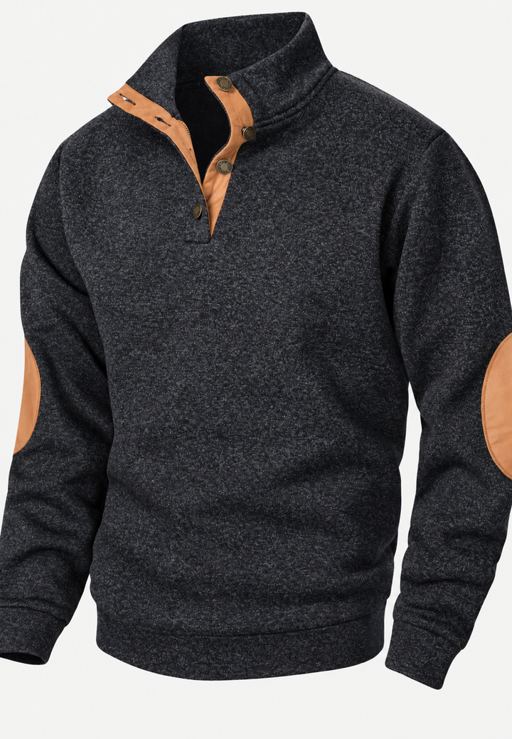 Pull homme à col montant, boutons et coudières contrastées - Thorben