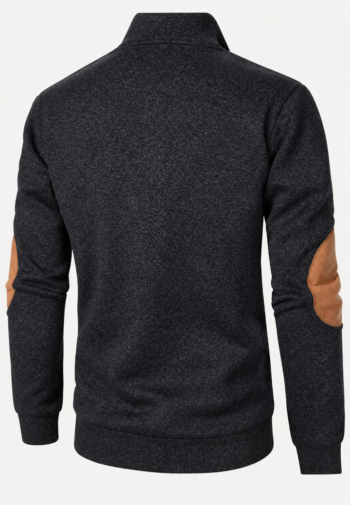 Pull homme à col montant, boutons et coudières contrastées - Thorben