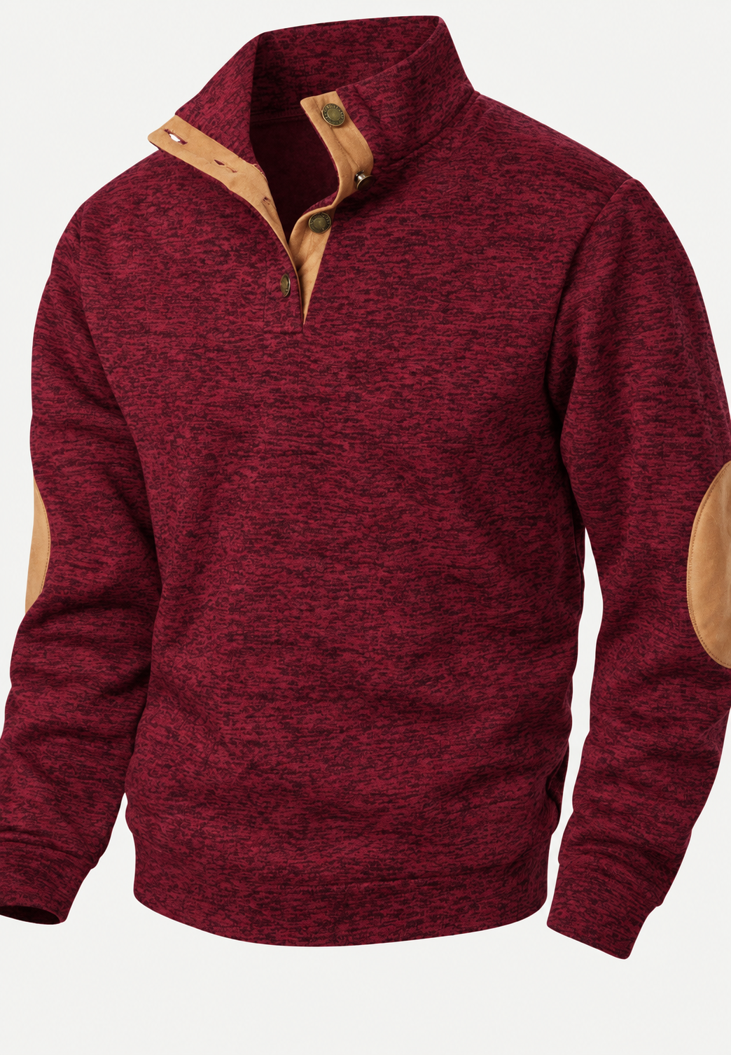 Pull homme à col montant, boutons et coudières contrastées - Thorben