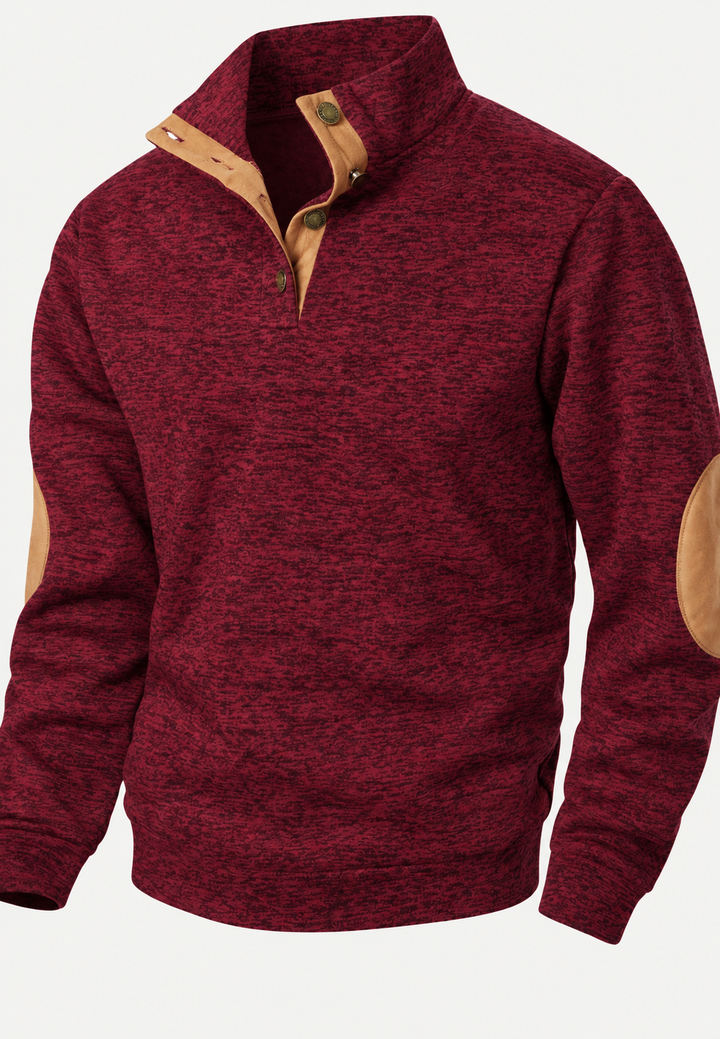Pull homme à col montant, boutons et coudières contrastées - Thorben