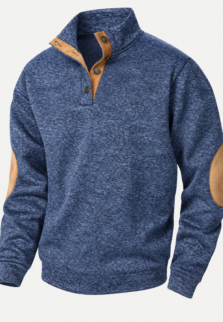 Pull homme à col montant, boutons et coudières contrastées - Thorben