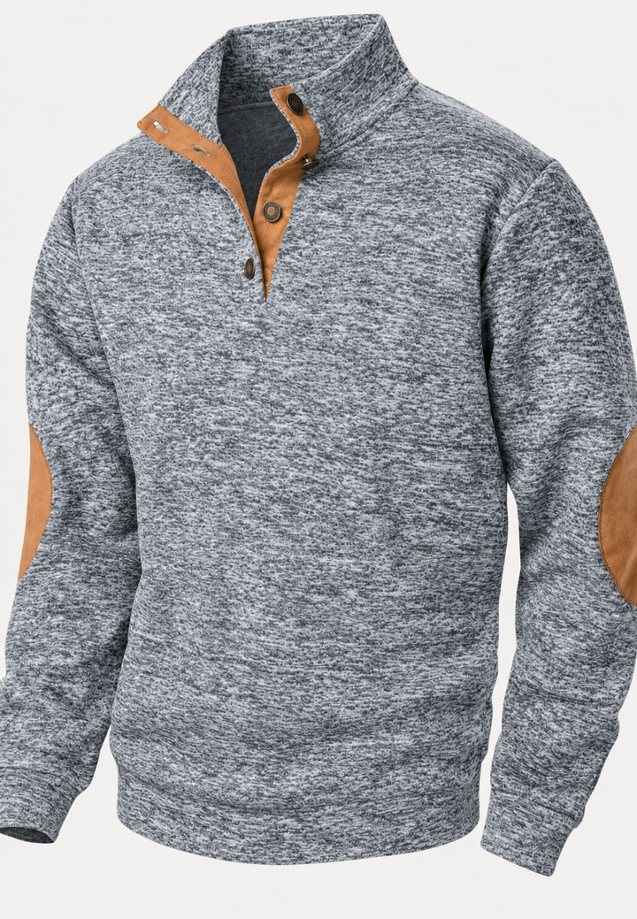 Pull homme à col montant, boutons et coudières contrastées - Thorben
