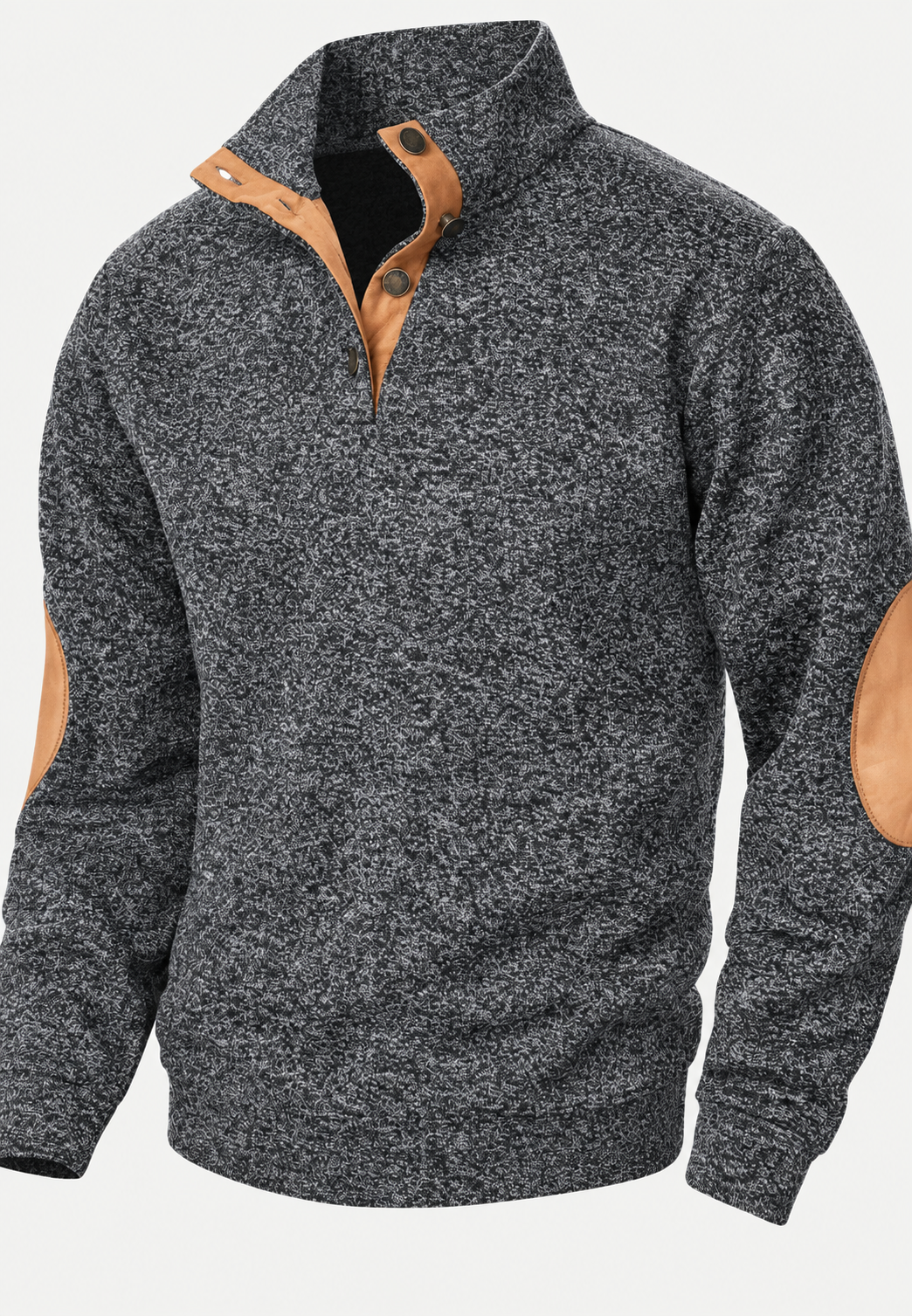 Pull homme à col montant, boutons et coudières contrastées - Thorben