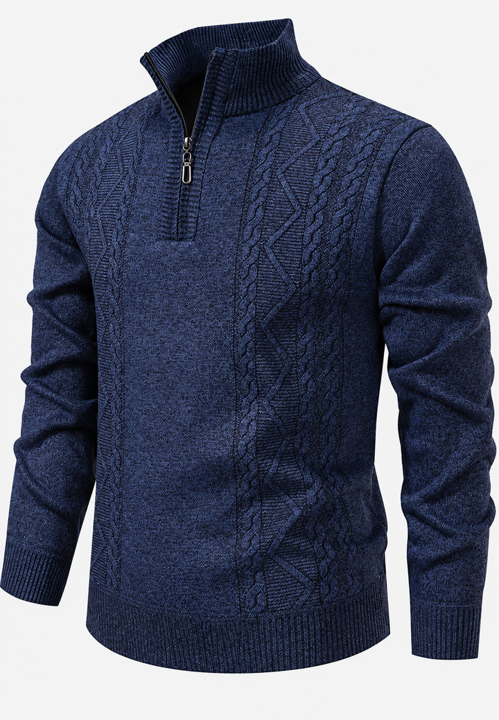 Pull homme col montant demi-zip maille torsadée - Beltrán