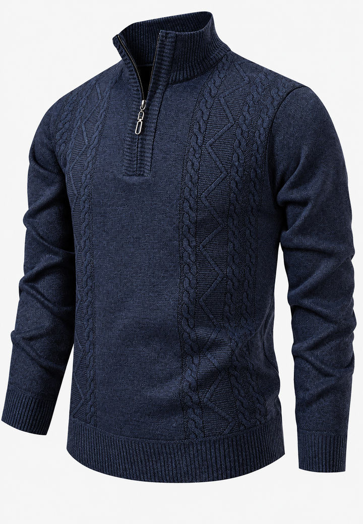 Pull homme col montant demi-zip maille torsadée - Beltrán