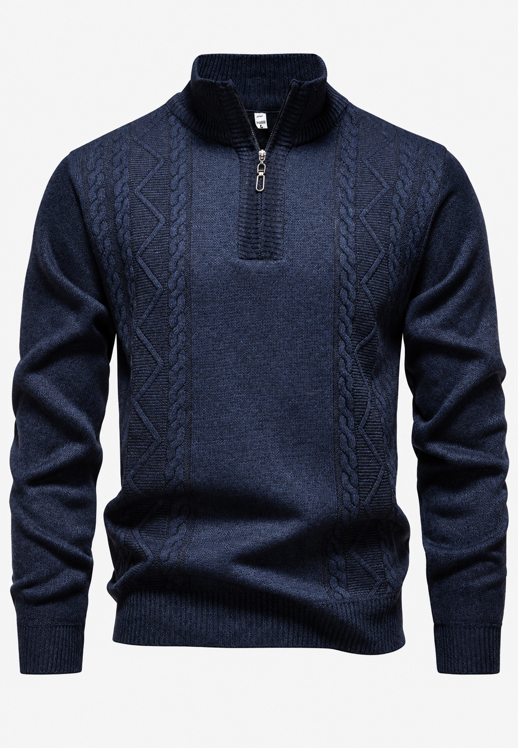 Pull homme col montant demi-zip maille torsadée - Beltrán