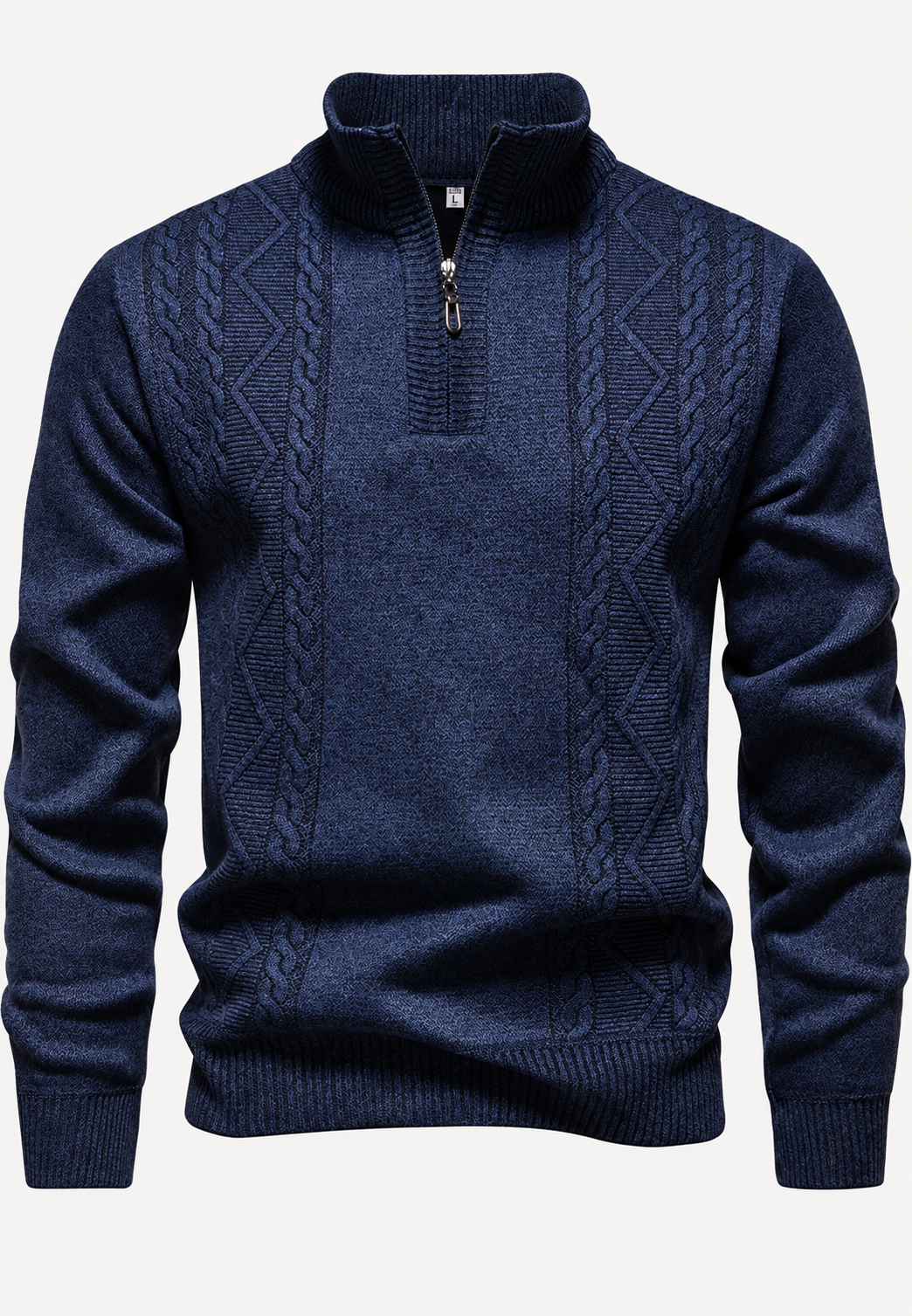 Pull homme col montant demi-zip maille torsadée - Beltrán