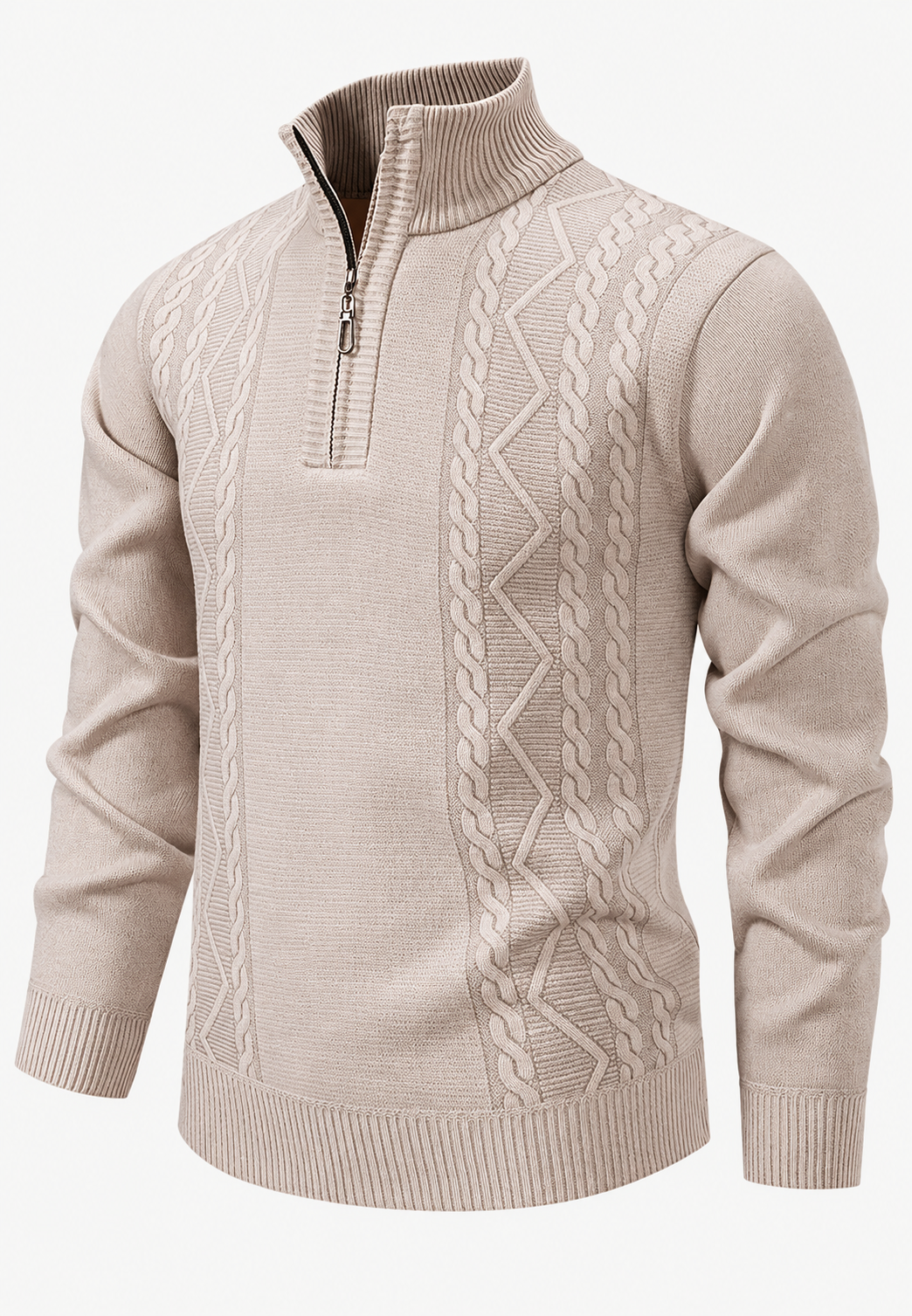 Pull homme col montant demi-zip maille torsadée - Beltrán