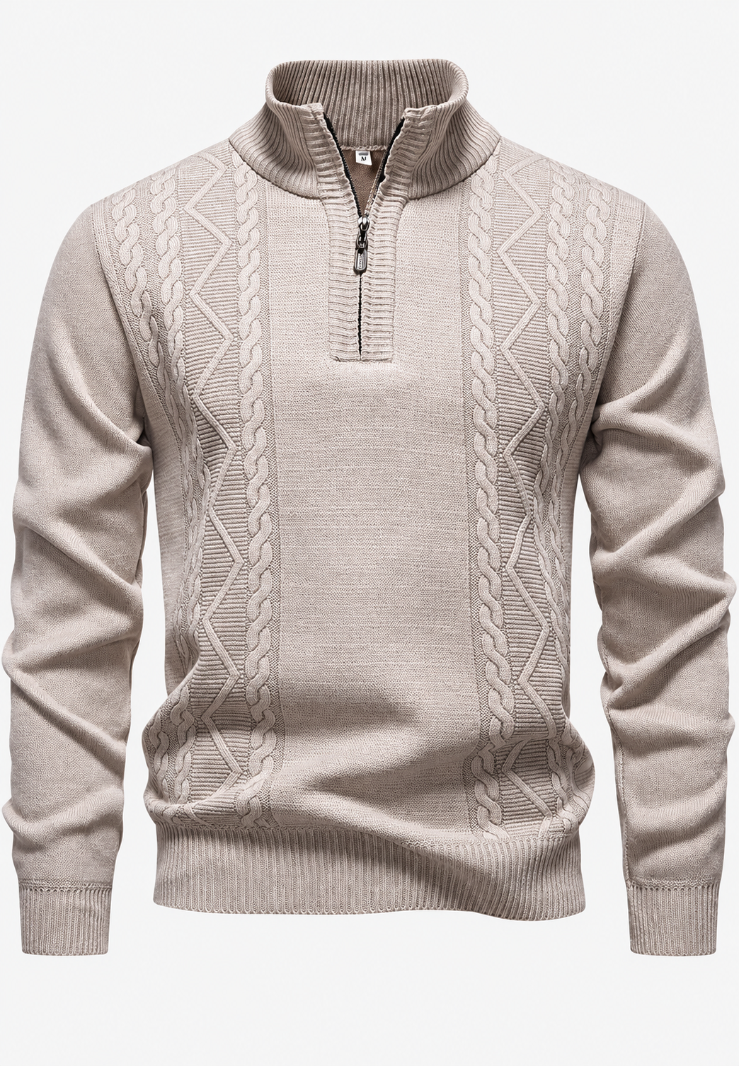 Pull homme col montant demi-zip maille torsadée - Beltrán