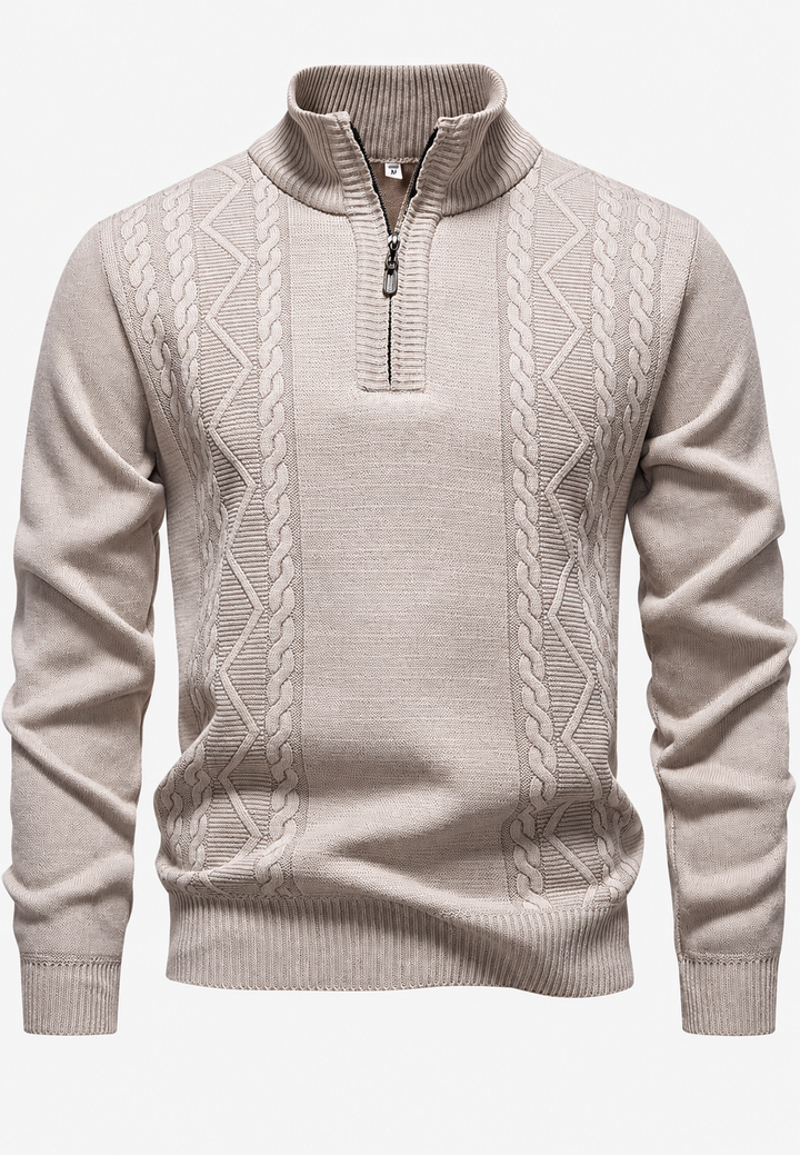 Pull homme col montant demi-zip maille torsadée - Beltrán