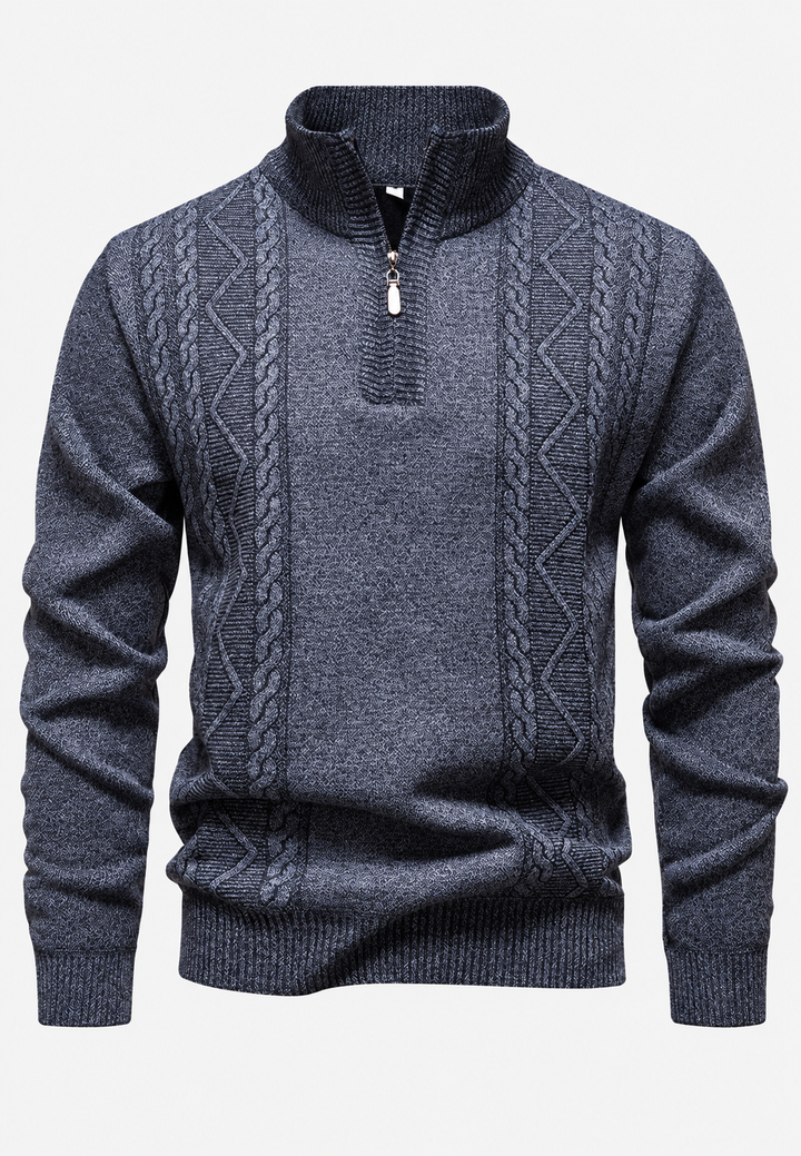 Pull homme col montant demi-zip maille torsadée - Beltrán