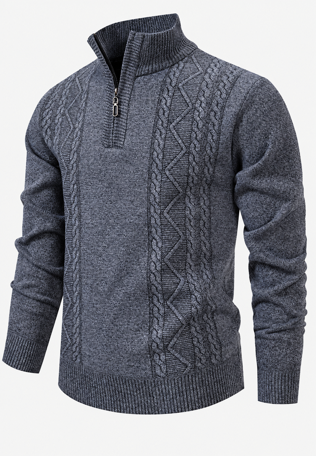Pull homme col montant demi-zip maille torsadée - Beltrán