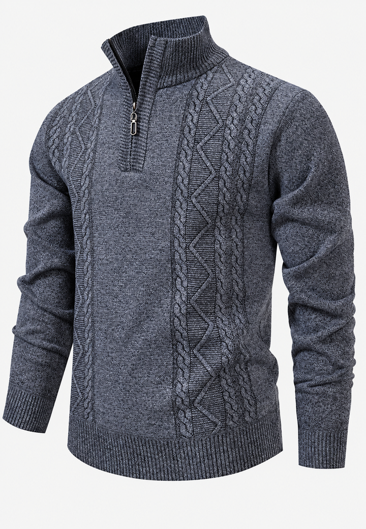 Pull homme col montant demi-zip maille torsadée - Beltrán