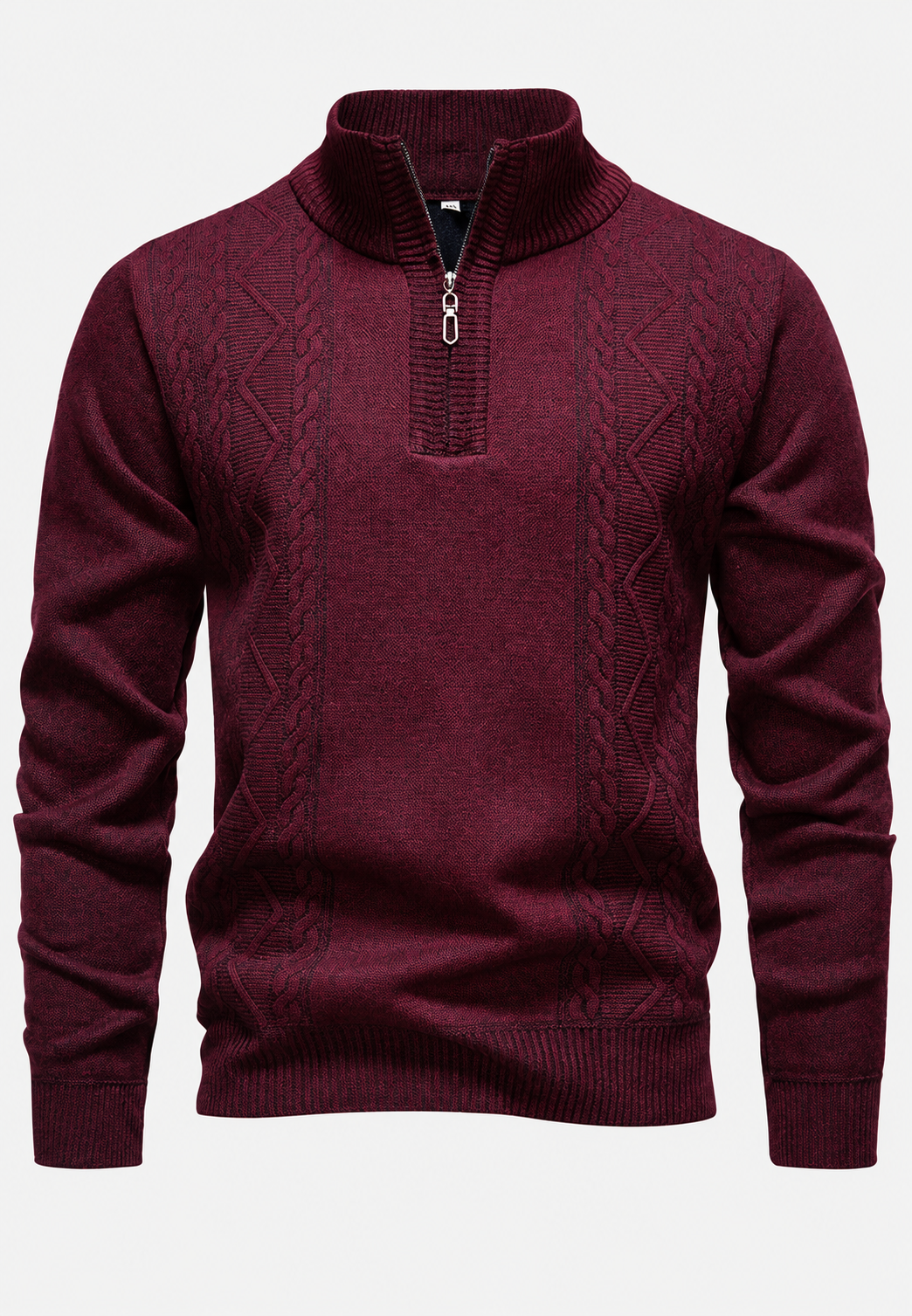 Pull homme col montant demi-zip maille torsadée - Beltrán
