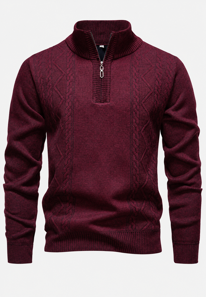 Pull homme col montant demi-zip maille torsadée - Beltrán