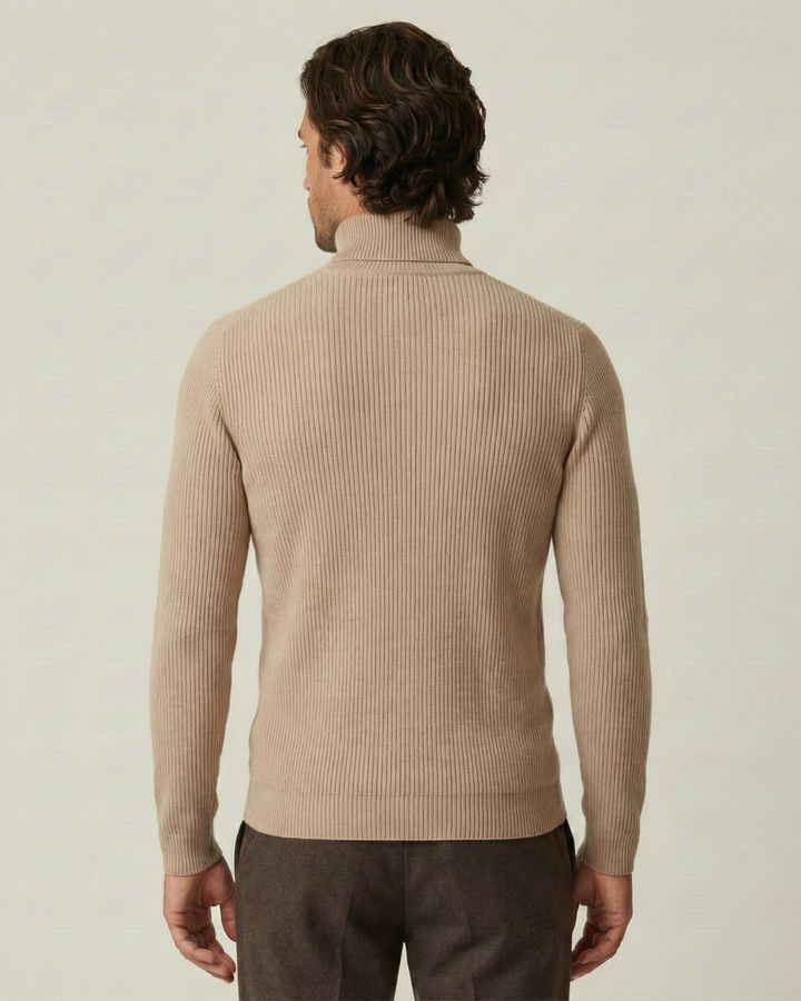 Pull homme à col roulé, en maille côtelée, manches longues - Tadeo