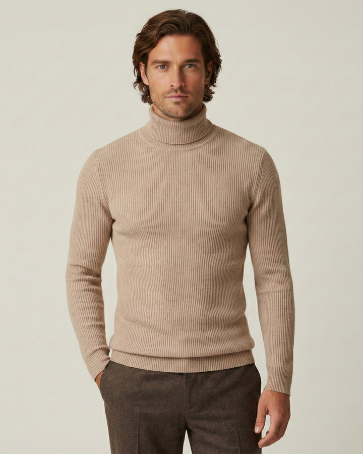 Pull homme à col roulé, en maille côtelée, manches longues - Tadeo
