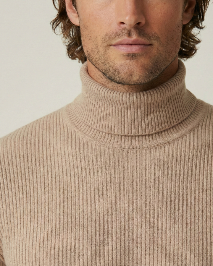 Pull homme à col roulé, en maille côtelée, manches longues - Tadeo