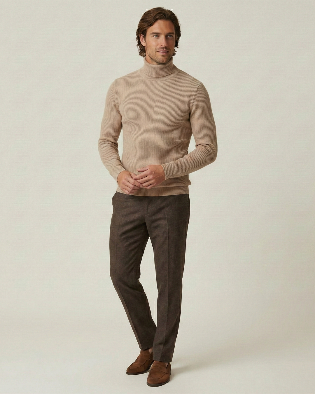Pull homme à col roulé, en maille côtelée, manches longues - Tadeo