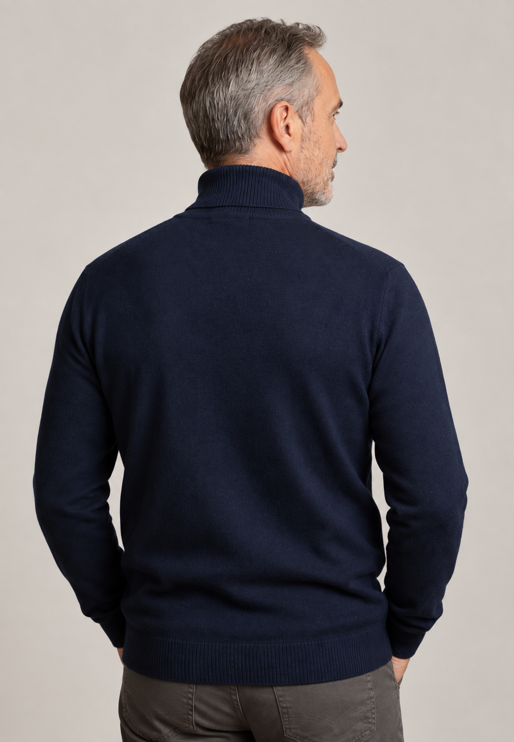 Pull homme à col roulé, maille unie, manches longues - Savio