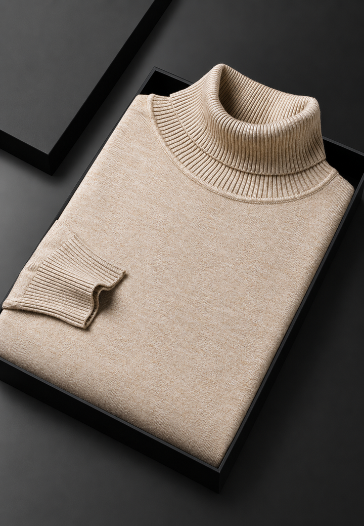 Pull homme à col roulé, maille unie, manches longues - Savio