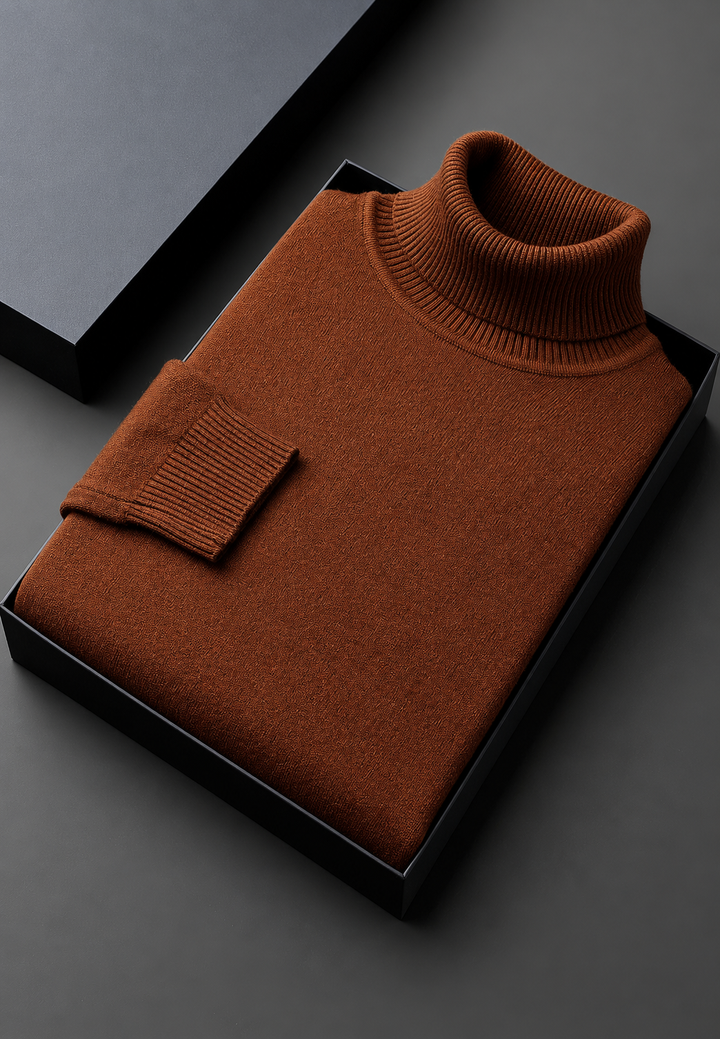 Pull homme à col roulé, maille unie, manches longues - Savio