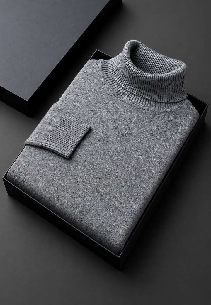Pull homme à col roulé, maille unie, manches longues - Savio