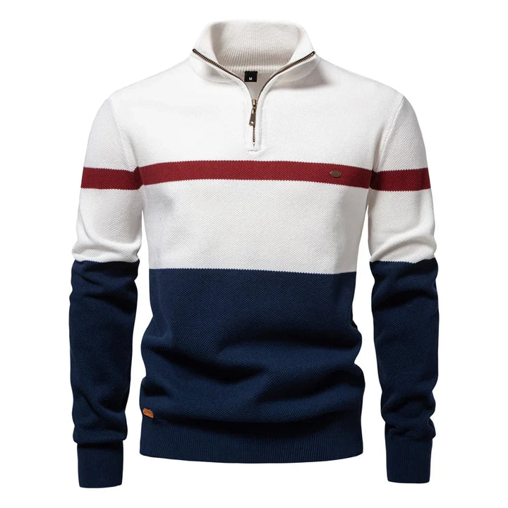 Pull en maille à demi-fermeture éclair et rayures - Aurel