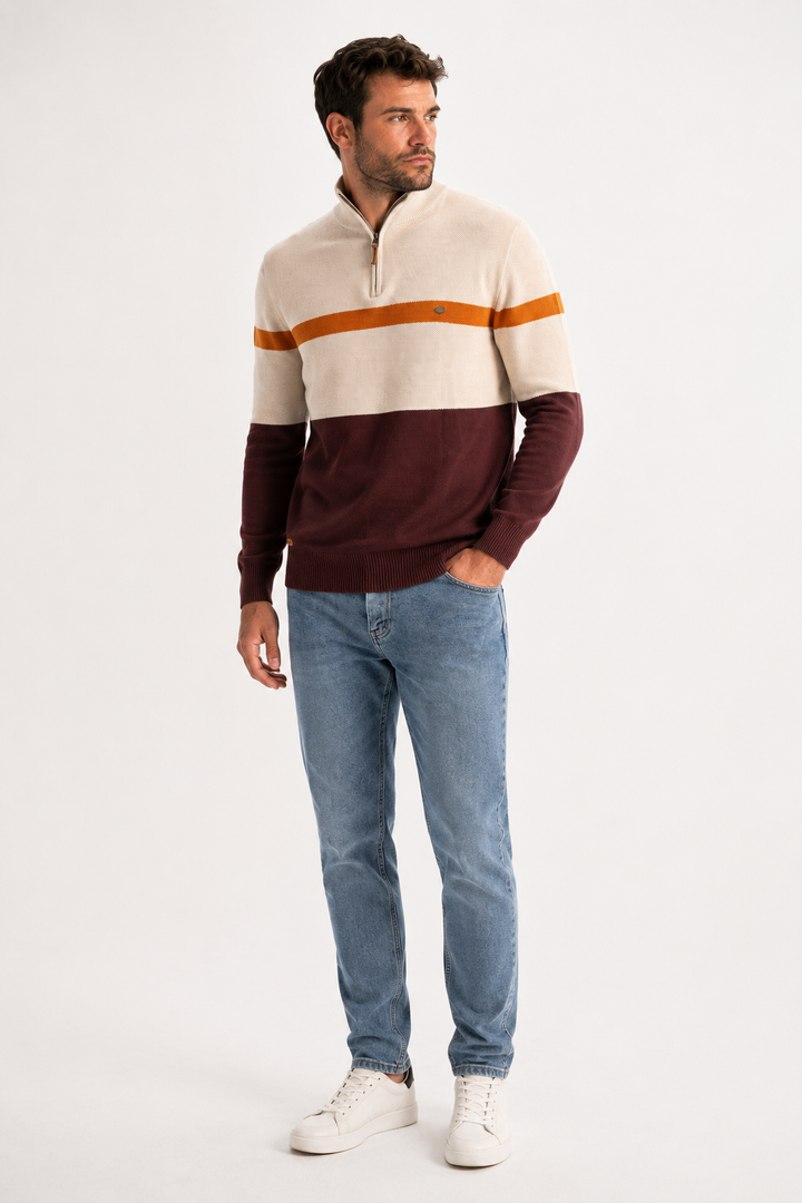 Pull en maille à demi-fermeture éclair et rayures - Aurel