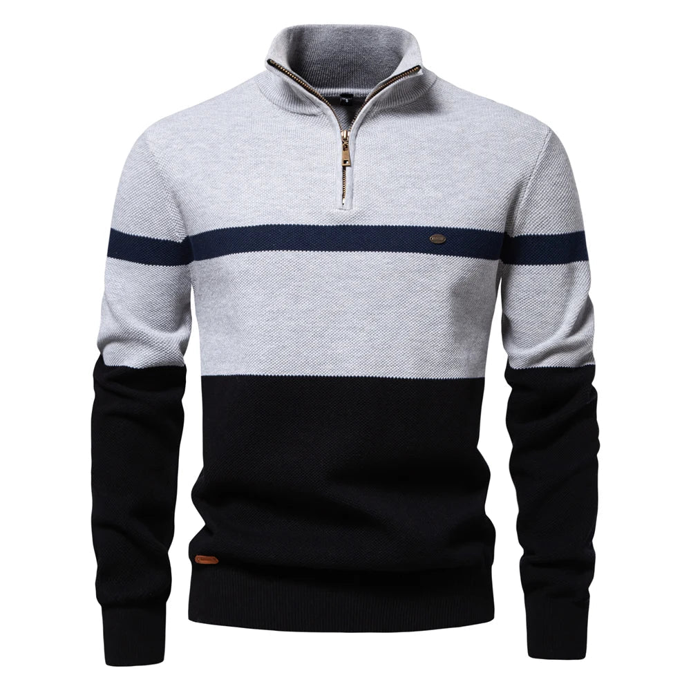 Pull en maille à demi-fermeture éclair et rayures - Aurel