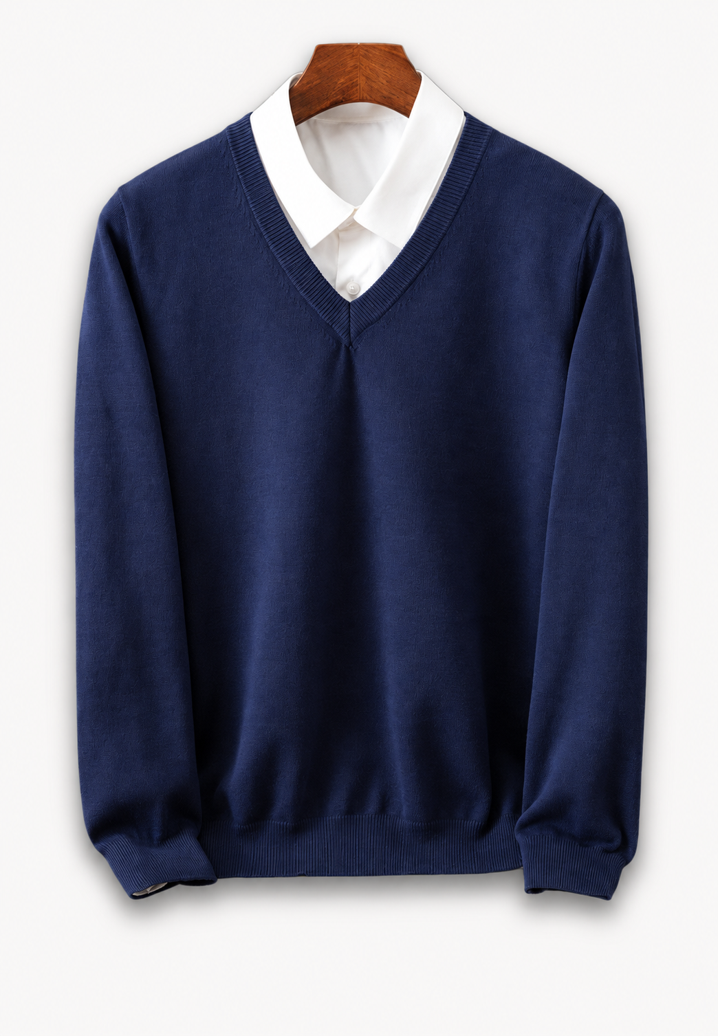 Pull homme à col en V et manches longues, en maille unie - Lucan