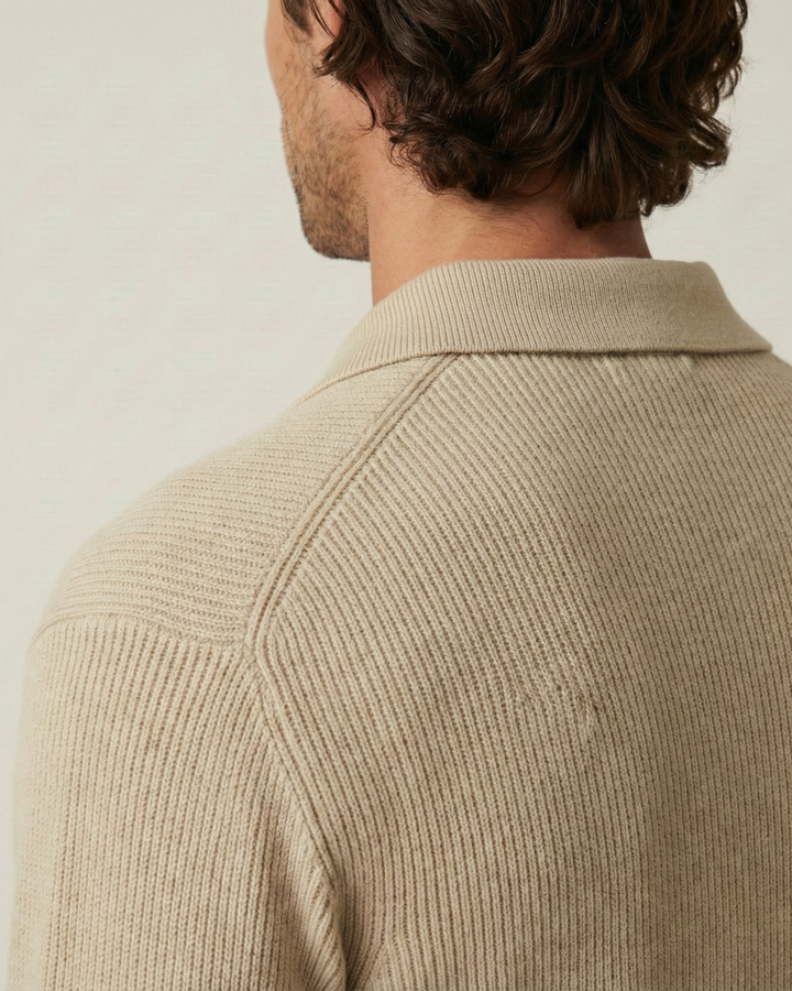 Pull homme à col polo et demi-fermeture éclair, en maille côtelée - Ilan