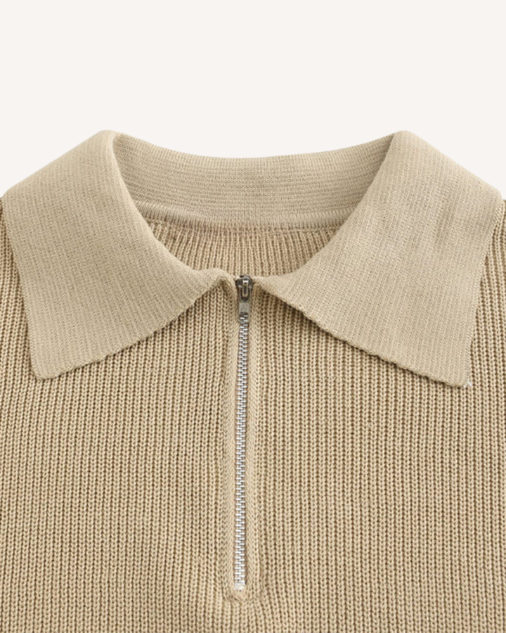 Pull homme à col polo et demi-fermeture éclair, en maille côtelée - Ilan