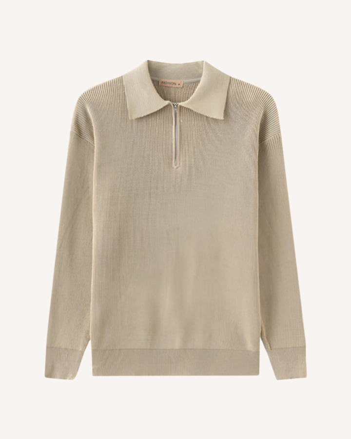 Pull homme à col polo et demi-fermeture éclair, en maille côtelée - Ilan