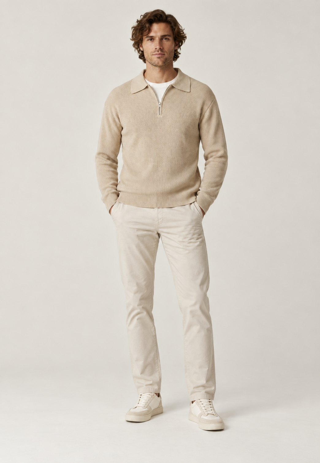 Pull homme à col polo et demi-fermeture éclair, en maille côtelée - Ilan