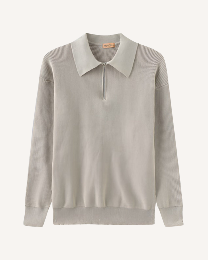 Pull homme à col polo et demi-fermeture éclair, en maille côtelée - Ilan