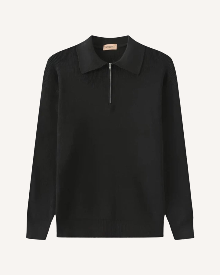 Pull homme à col polo et demi-fermeture éclair, en maille côtelée - Ilan