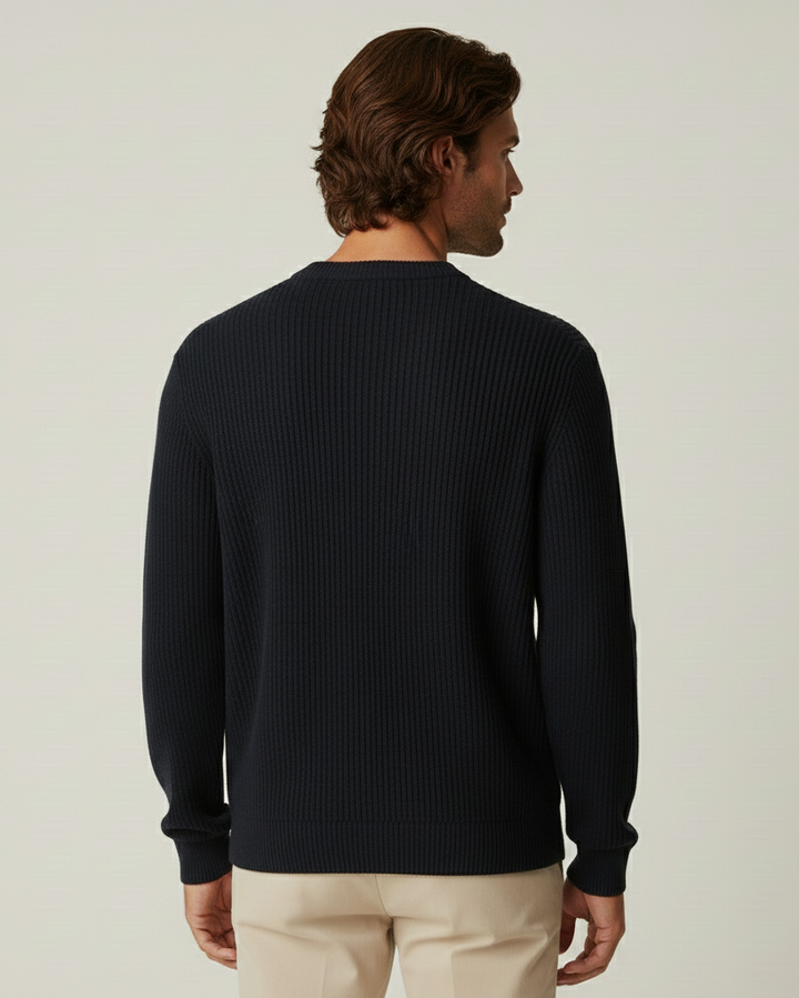 Pull homme à col rond, en maille côtelée, manches longues - Evren